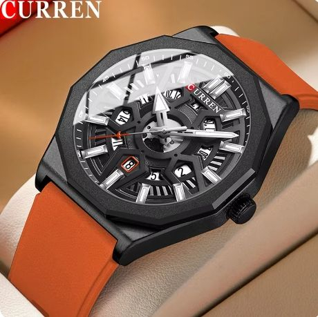 Curren Luxury Fashion Casual Design Quartz Watch Luminous Hands Silicone Strap Wristwatches for Men's Montre Relojes Homme