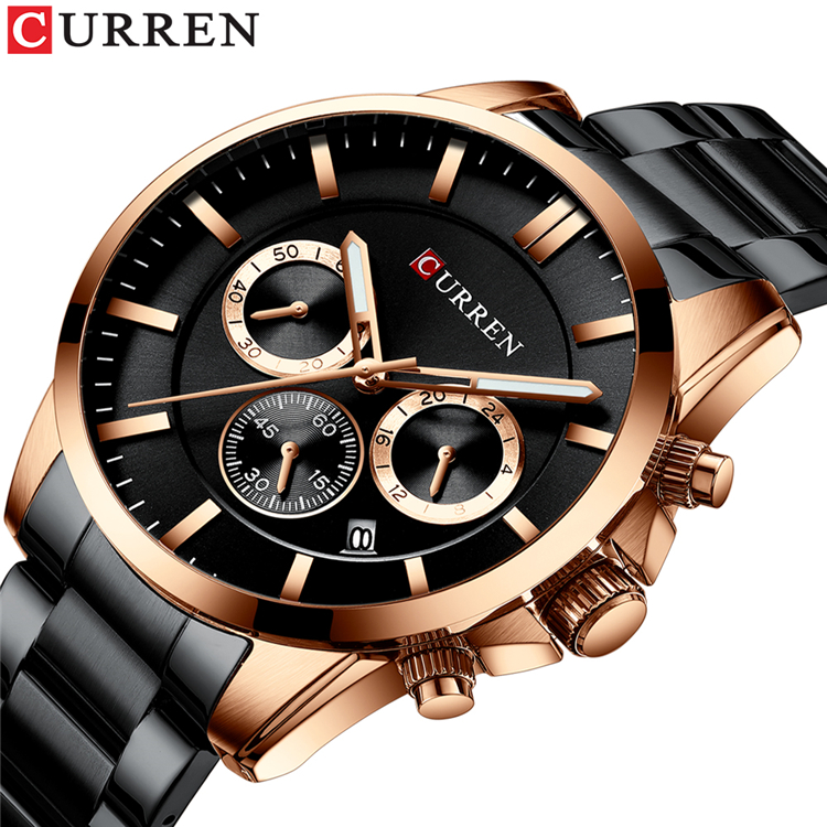 Men's Fashion Style Quartz Stainless Steel Wristwatches with Chronograph and Auto Date 