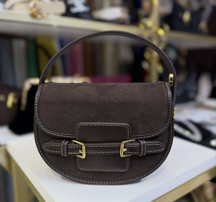 Rounded Half Moon Suede Saddle Bag 